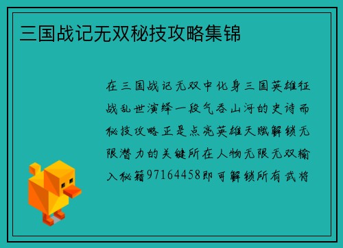 三国战记无双秘技攻略集锦